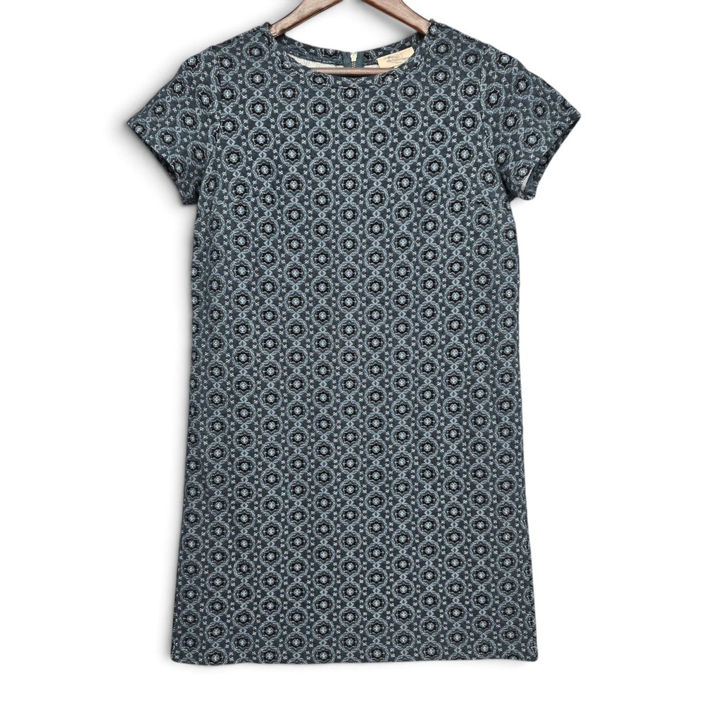 LOFT Petite Small NWT Blue Black Jacquard Medallion Shift Dress Career